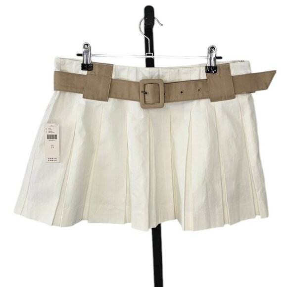 Anthropologie Maeve Womens Pleated Skort Size 14 White Belted Academia School - Picture 1 of 8